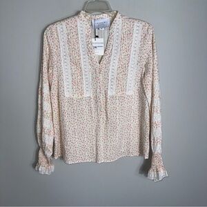 Rochelle Behrens The Shirt Long Sleeve Popover-Lace Trim-Micro Floral-XS-NWT